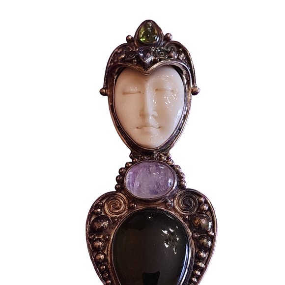 Vintage Sajen 925 Sterling Huge Semi Precious Goddess Pendant Brooch (A2119) - Picture 2 of 6